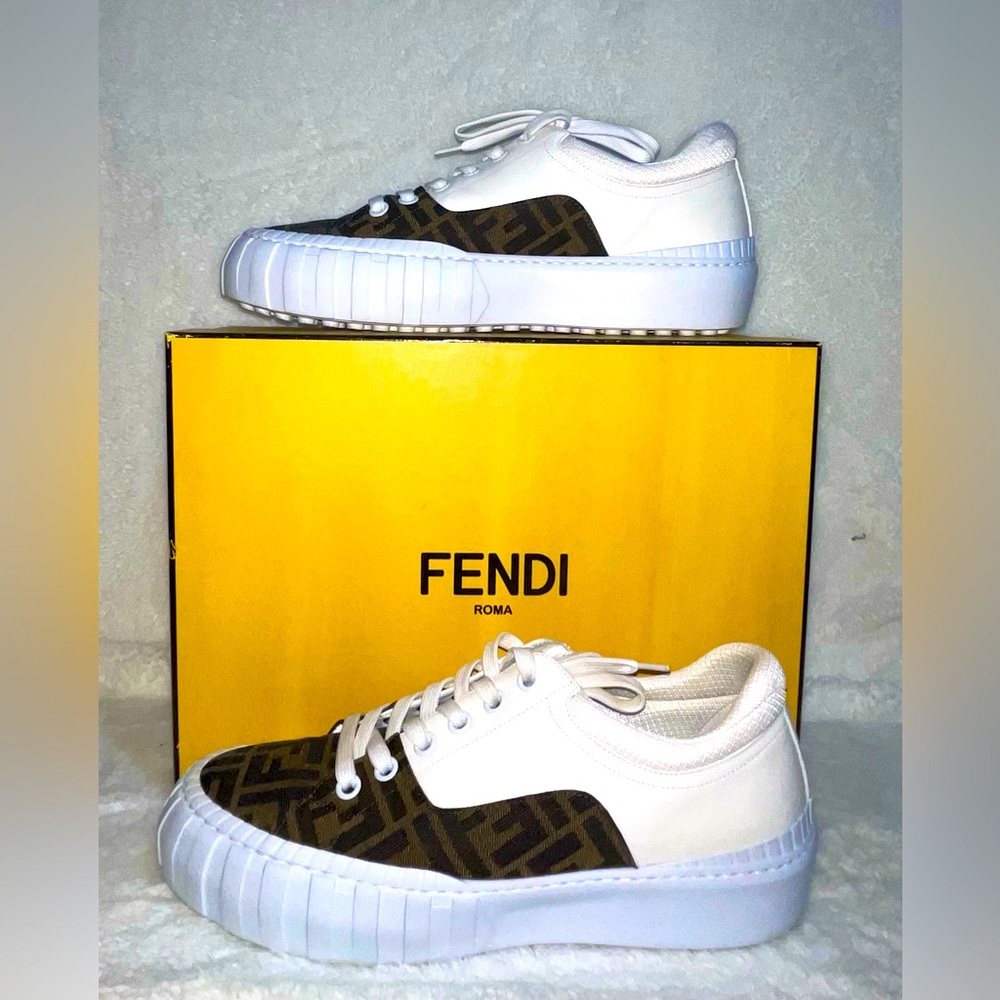 Fendi Force Lace-Up Sneaker 'White Brown'